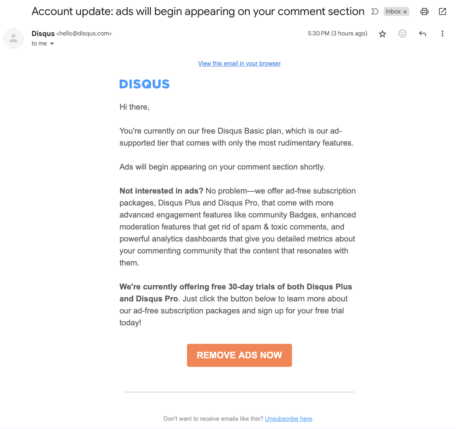 disqus will have ads