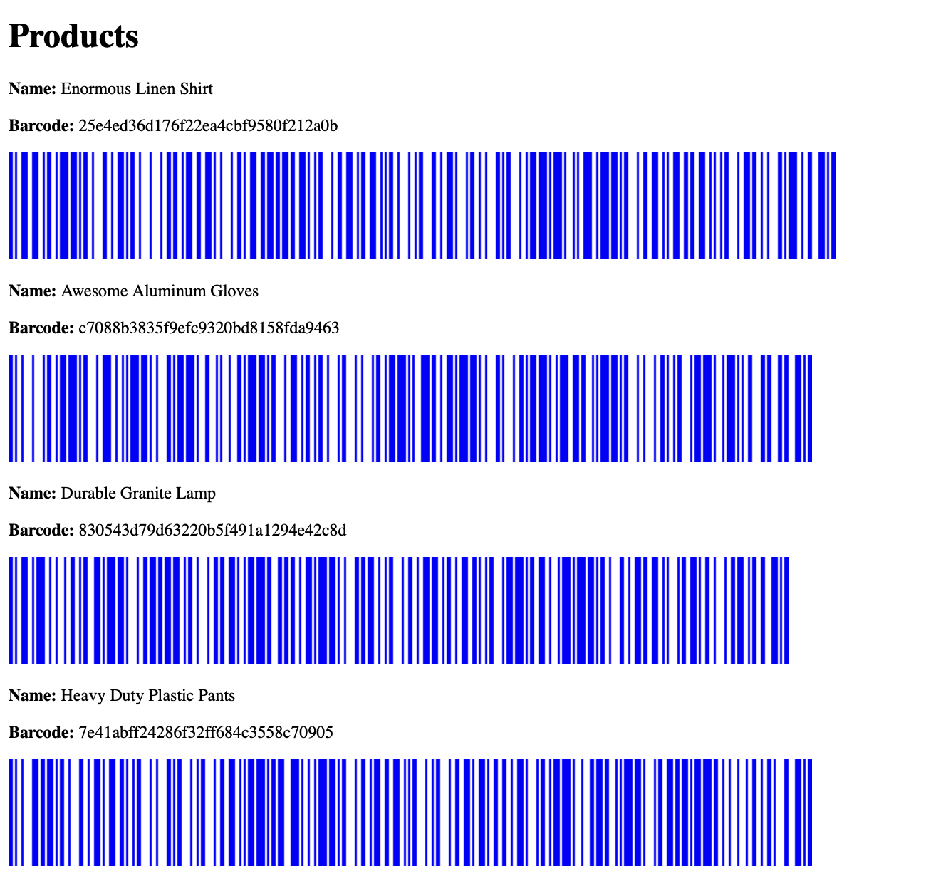 Barcodes generated with JsBarcode