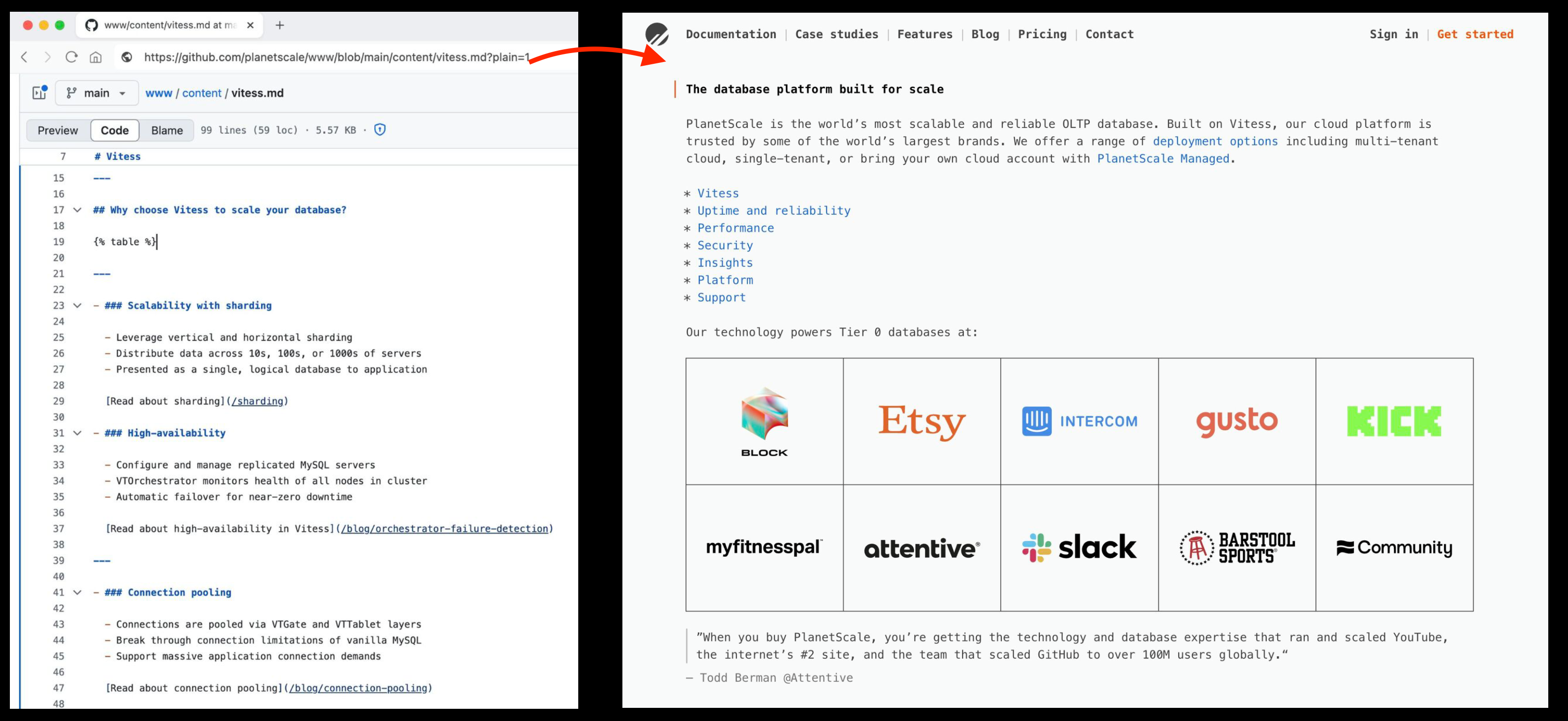 planetscale uses markdown for marketing pages